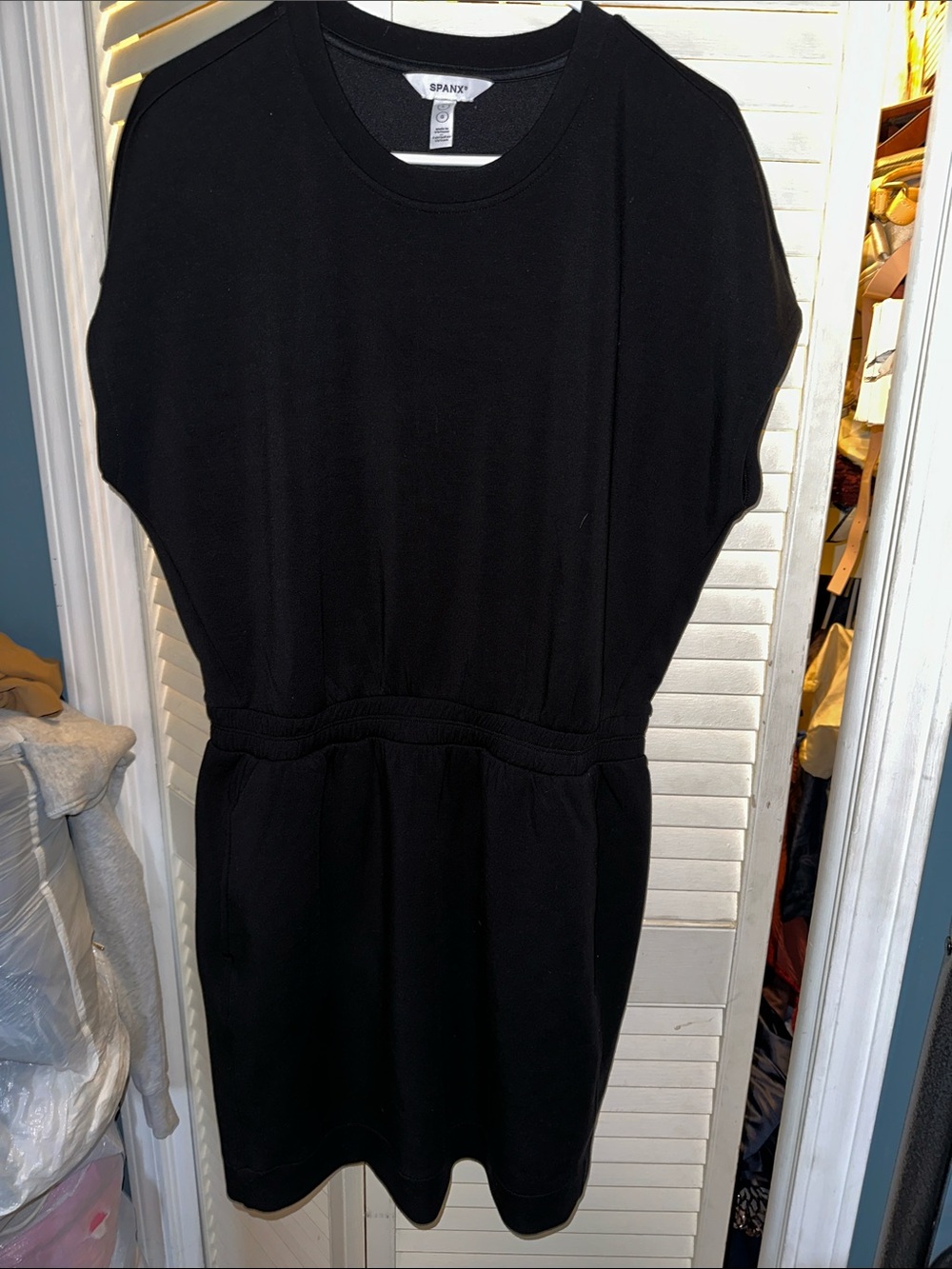 SPANX Black Short-Sleeve Cinched-Waist Mini Dress